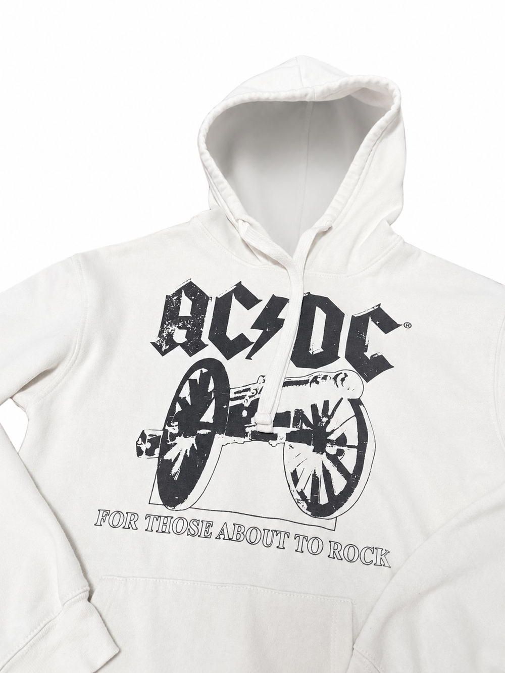 AC/DC For Those About To Rock Hoodie Sweatshirt White Graphic Pullover Men Small - Picture 2 of 4